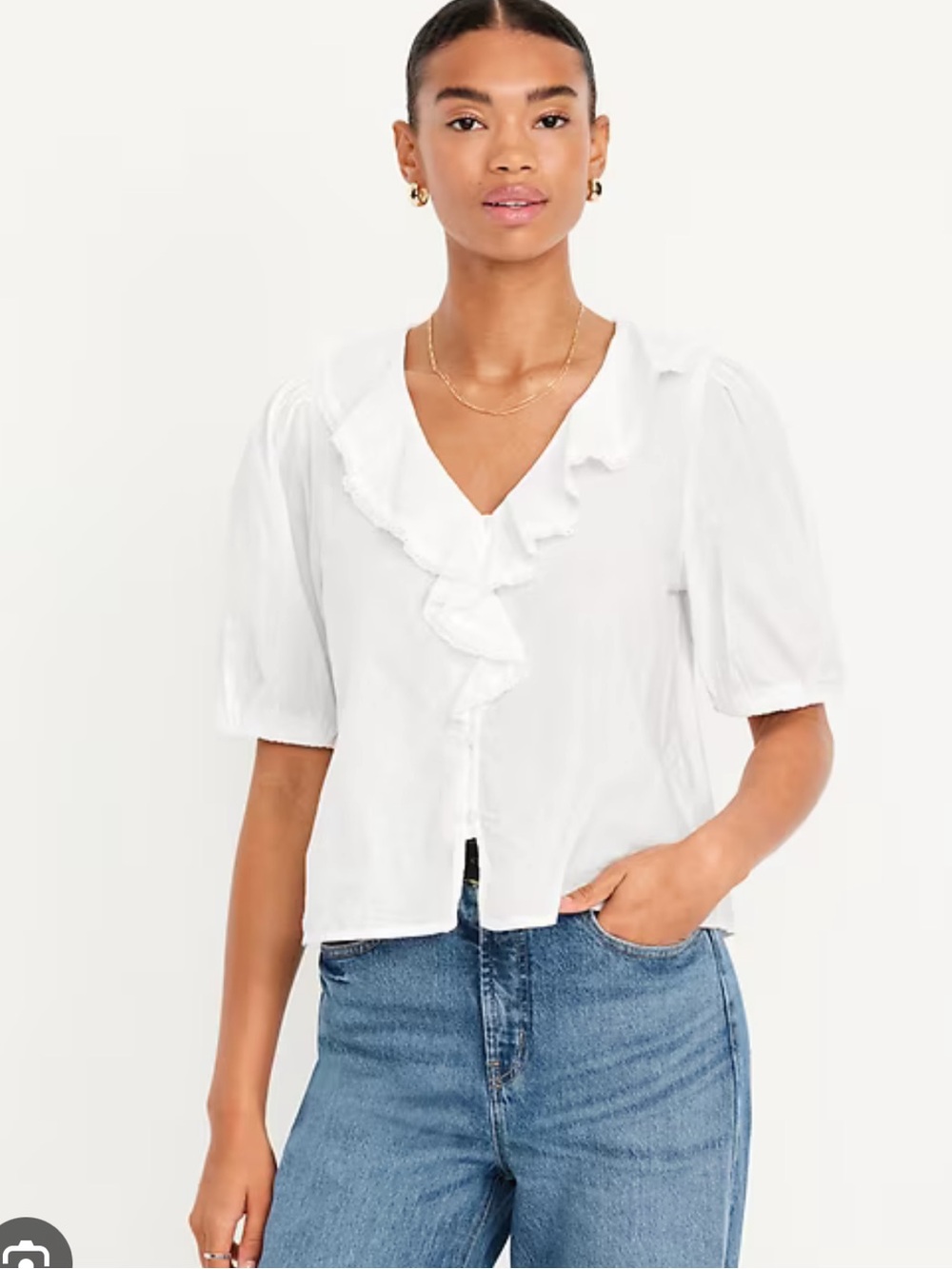 NWT Old Navy Size Large White Ruffle Collar Button-Down Top